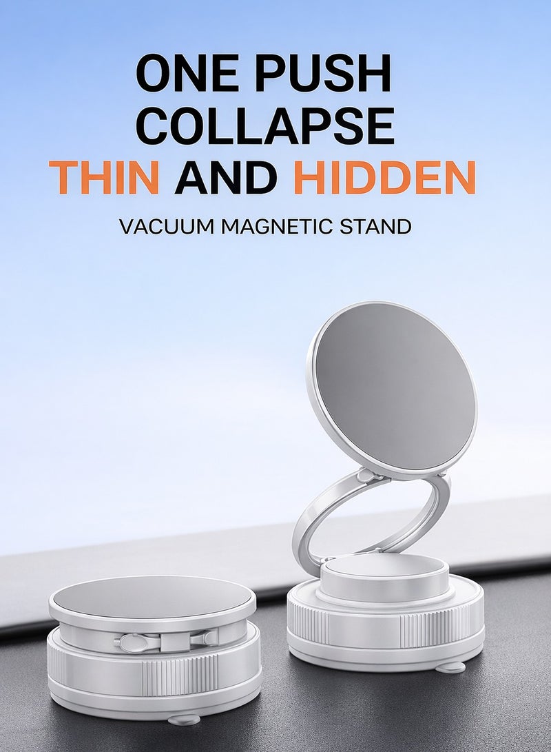 حامل جوال مغناطيسي للسيارة للتابلوه والجلد، حامل MagSafe بمغناطيس N54 مع قاعدة شفط مطوّرة، دوران 360° وطيّ متعدد المحاور، تثبيت قوي، متوافق مع iPhone 17/16/15/14/13/12 وSamsung (حلقة)، أبيض تسلا - Image 2